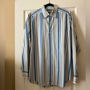 Johnston & Murphy Blue, Tan and White Casual Button Down Shirt